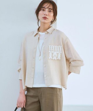 23区 L LIBECOリネン ポケット刺繍 クロップドシャツ