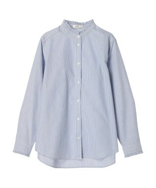 earth music&ecology スタンドフリルシャツ Stripe