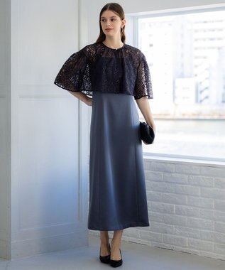 23区 【APPLAUDIR】ブライトフラワーレースコンビ ドレス スレートグレー系