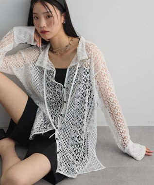 Green Parks ２ＷＡＹリボン付きレースシャツ Off White