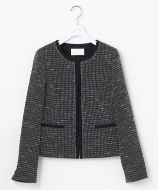 ANY SIS 【セットアップ対応】リップルボーダー ノーカラー ジャケット シャンブレーネイビー