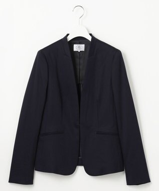 J.PRESS LADIES 【セットアップ対応・洗える・抗菌防臭】T/Cポンチ ノーカラー ジャケット ネイビー系