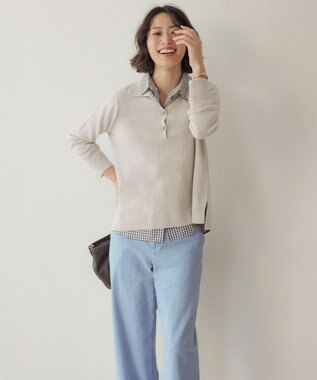 J.PRESS LADIES S リネンコットンコード ポロ ニット ベージュ系