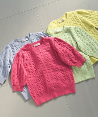 Feroux 【洗える】カラーケーブル ニット ピンク系