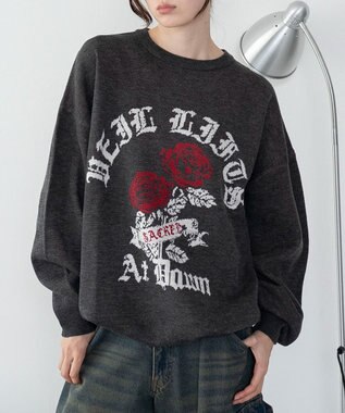 WEGO 【洗える】グラフィックニットBIGプルオーバー 柄7