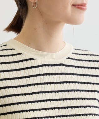 Green Parks プチケーブルクルーネックニットプルオーバー Border