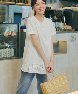 Tiaclasse 裾レース切替チュニック オフホワイト