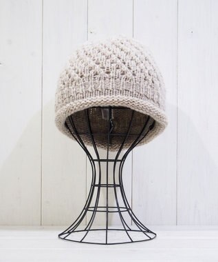 石田製帽 【防寒対策・日本製】ウールロールアップ ニット帽 ライトベージュ