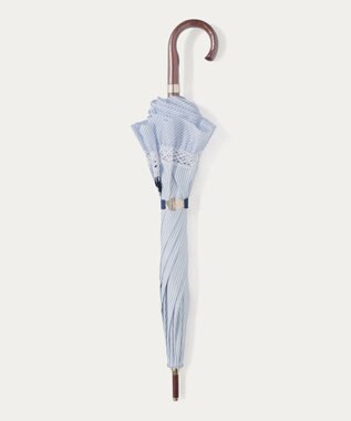 MOONBAT 【遮光/晴雨兼用日傘】POLO RALPH LAUREN(ポロ ラルフローレン) ストライプフリル 長傘 遮熱 UV スカイブルー