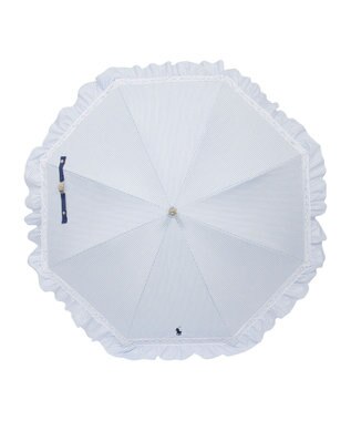 MOONBAT 【遮光/晴雨兼用日傘】POLO RALPH LAUREN(ポロ ラルフローレン) ストライプフリル 長傘 遮熱 UV スカイブルー