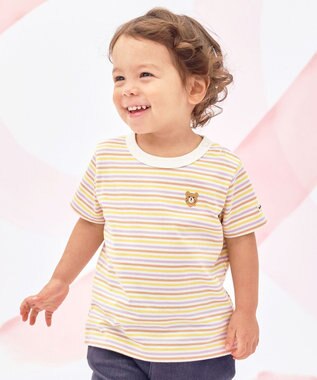 MIKI HOUSE HOT BISCUITS 【70-120cm】 みじんボーダー ワンポイント刺繍 半袖Tシャツ