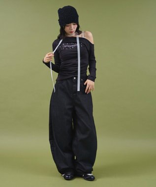 WEGO サイドギャザースタッズTOP ブラック