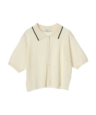 earth music&ecology ラインポロニットカーディガン Ivory