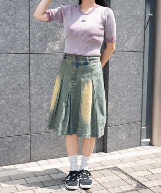 WEGO ヴィンテージウォッシュデニムプリーツミドルスカート デニム