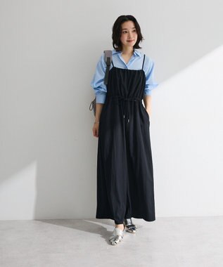 Green Parks 胸元バルーンワイドシルエットサロペット Black