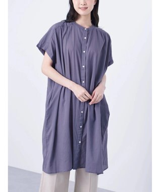 Green Parks インド綿 　ギャザー５分袖チュニック Purple