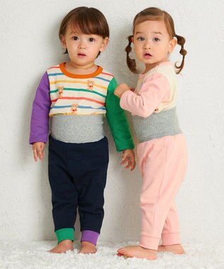 MIKI HOUSE HOT BISCUITS 【80-120cm】 ドット柄 ミニ裏毛パイル素材 腹巻き付き長袖パジャマ マルチカラー