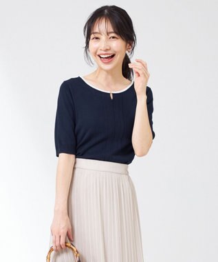 ANY SIS 【洗える】メタルポイント配色 ニット ネイビー×アイボリー