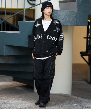 WEGO 【ユニセックス着用ITEM】ダメージジャガードカーディガン ブラック