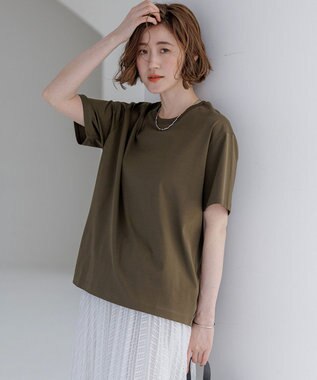 23区 シルキータッチ ベーシック Tシャツ カーキ系