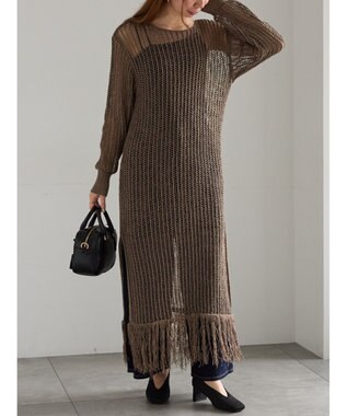 Te chichi フリンジメッシュニットワンピース《2025Autumn catalog vol.2 item》 モカ