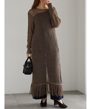 Te chichi フリンジメッシュニットワンピース《2025Autumn catalog vol.2 item》 モカ
