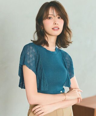 ANY SIS L 【洗える】レーシーフレアスリーブ ニット ディープグリーン