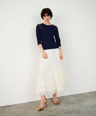GRACE CONTINENTAL メタル釦リブニットトップ ネイビー