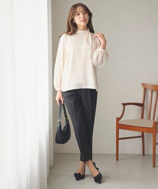 Feroux 【洗える】クラシカル リボンタイブラウス アイボリー系