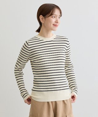 Green Parks プチケーブルクルーネックニットプルオーバー Border