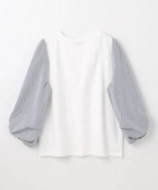 ANY 【洗濯機可/UVケア/アンチピリング】布帛ねじり袖コンビプルオーバー ホワイト×ストライプ
