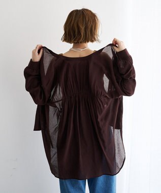 YECCA VECCA ドライタッチシアーバンドカラーシャツ Brown