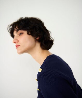 GRACE CONTINENTAL メタル釦リブニットトップ ネイビー