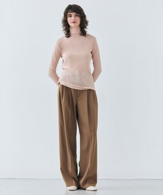 BEIGE， 【洗える】STEVIA / ウール混タックワイドパンツ Brown