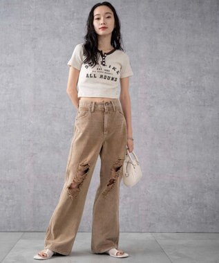 WEGO ヴィンテージウォッシュダメージデニムパンツ ベージュ
