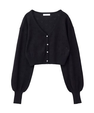 Green Parks ・ｓｗｉｎｇ　ｂｙ　ハート柄スカシニットカーディガン Black