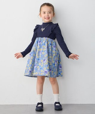 ANY KIDS 花柄ドッキングワンピース ネイビー