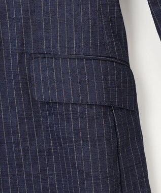JOSEPH ABBOUD 【清涼/軽量/ストレッチ】ミックスリネンストライプジャケット ネイビー系1