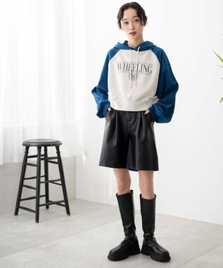 WEGO ラグランショートパーカー ブルー