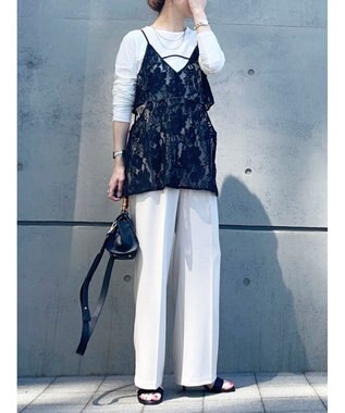 Green Parks AnriettMusee シャーリングスリーブＴシャツ＋レースキャミソールＳＥＴ Black