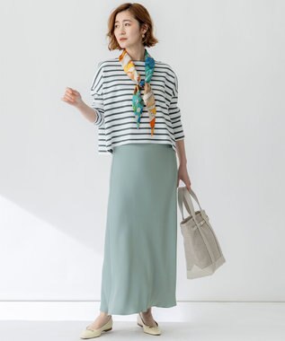 23区 【洗える】Armor-lux スムース クロップド  ボーダー カットソー オフ×オリーブ