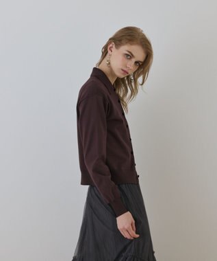 GRACE CONTINENTAL バイカラーロゴニットカーディガン ダークブラウン