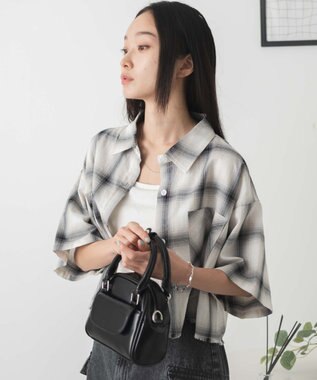 WEGO 【手洗い可/綿100％】オンブレチェックショートシャツ ホワイトチェック1