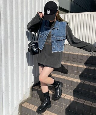 WEGO デニムショートベスト デニム中濃加工色