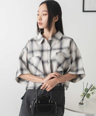 WEGO 【手洗い可/綿100％】オンブレチェックショートシャツ ホワイトチェック1