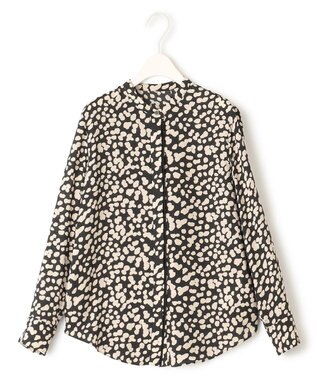 ICB 【WEB限定カラーあり・速乾・洗える】BackSatinAmunzen バンドカラーブラウス ブラック柄系