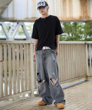 WEGO エクストラバギーダメージデニムパンツ デニムブラックソノタ