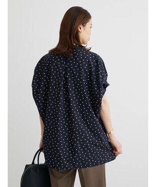 Green Parks ドット柄タックスリーブブラウス Dark Navy