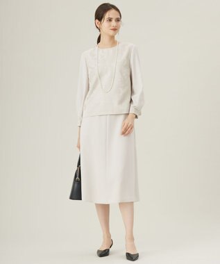 自由区 L 【19号サイズまで展開・セットアップ対応】トリアセダブルクロスフレア スカート ベージュ