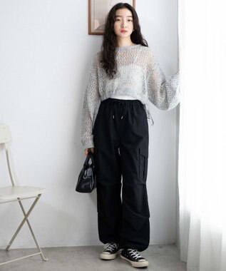 WEGO 【ウエストゴム】イージーパラシュートカーゴパンツ ブラック